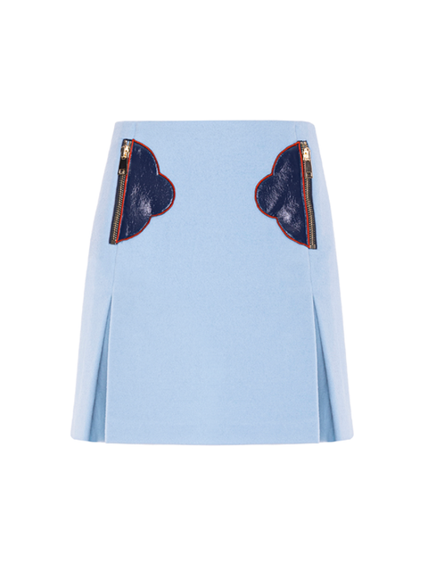 A-line printed mini skirt with zipped embroidered pockets